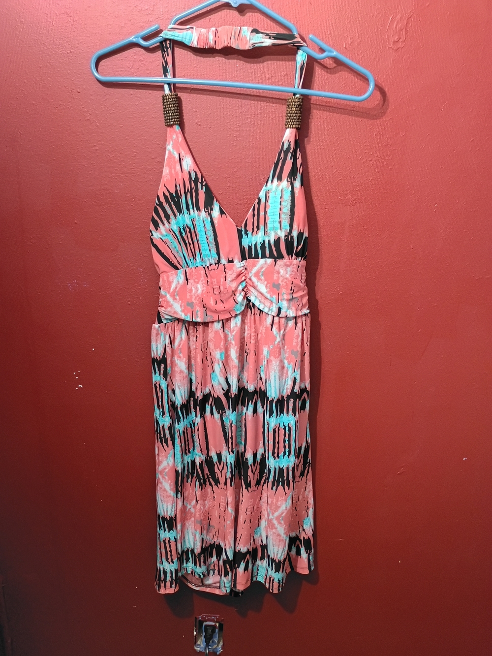 Ingear Coral, Aqua & Black Tie-Dye Halter One Piece